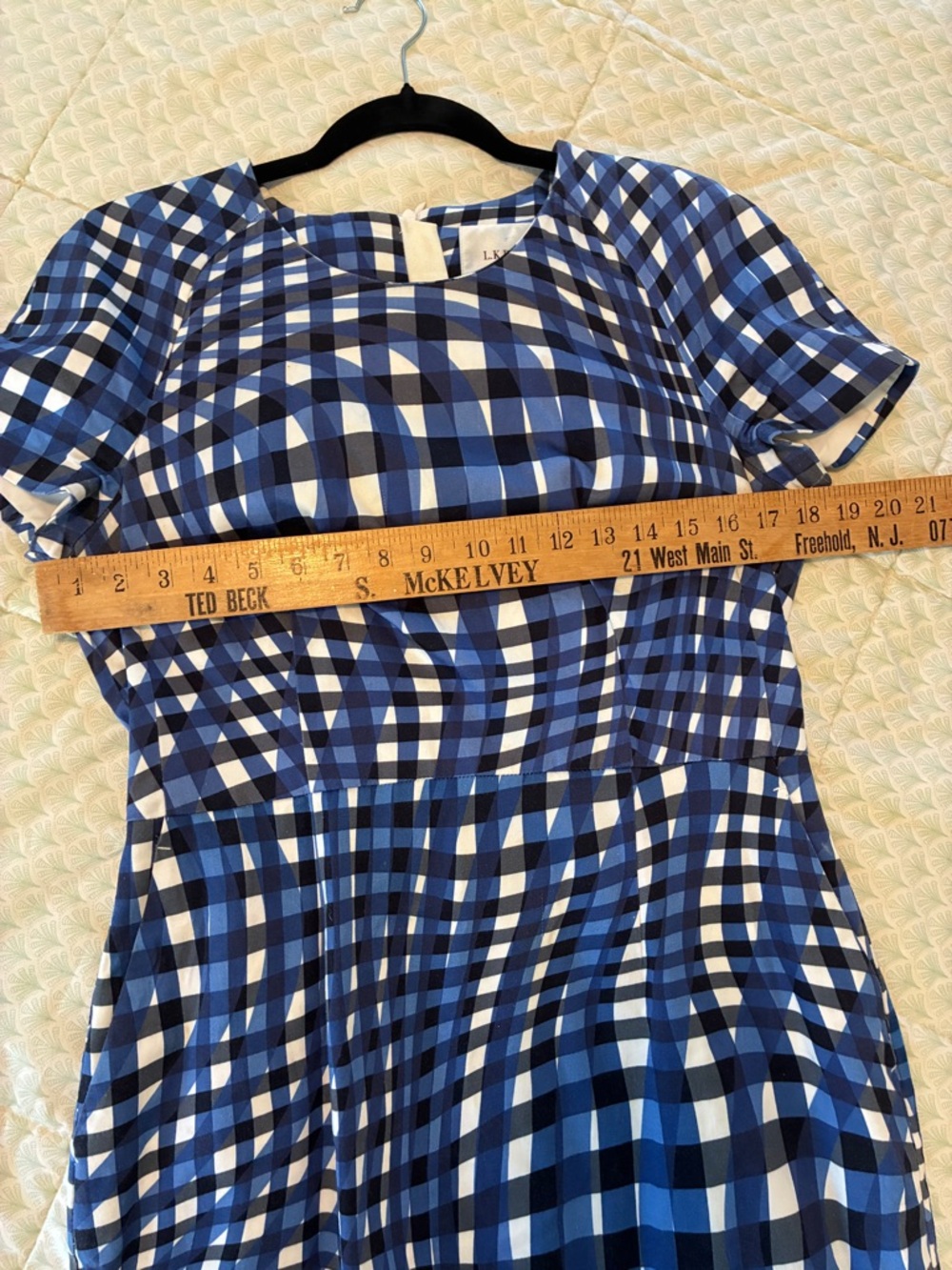 L.K. Bennett Size 10 Blue Kaleigh Abstract Blue Gingham Dress - Picture 7 of 11